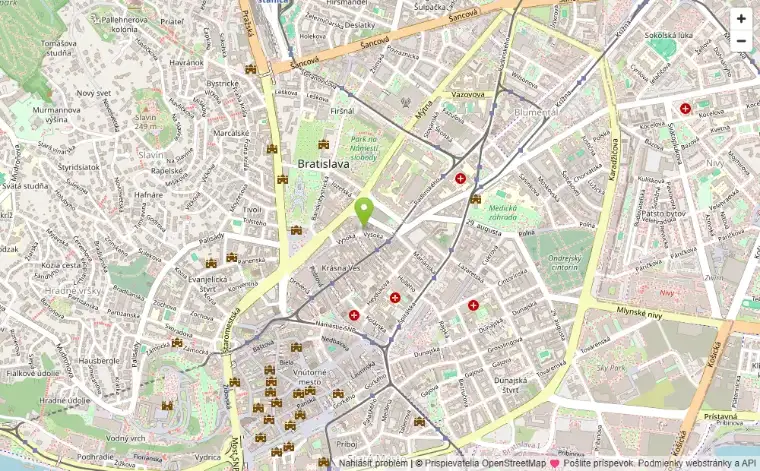 Mapa Starého Mesta s vyznačeným Námestím 1. mája